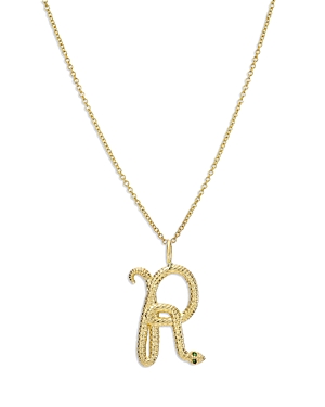 Zoe Lev 14k Yellow Gold Emerald & Diamond Accent Snake Initial Pendant Necklace, 16-18 In R