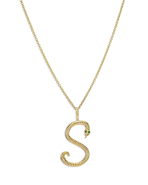 Zoe Lev 14K Yellow Gold Emerald & Diamond Accent Snake Initial Pendant Necklace, 16-18