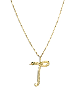 Zoe Lev 14k Yellow Gold Emerald & Diamond Accent Snake Initial Pendant Necklace, 16-18 In T
