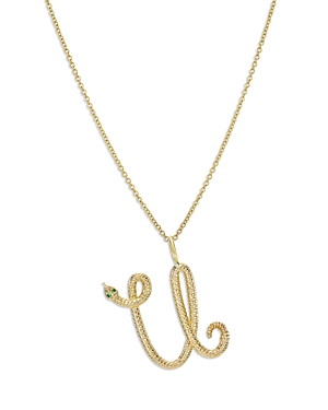 Zoe Lev 14k Yellow Gold Emerald & Diamond Accent Snake Initial Pendant Necklace, 16-18 In U