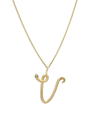 Zoe Lev 14k Yellow Gold Emerald & Diamond Accent Snake Initial Pendant Necklace, 16-18 In V