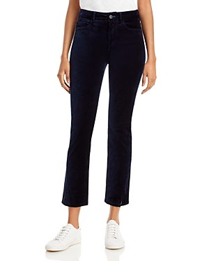 PAIGE CINDY HIGH RISE TWISTED SEAM VELVETEEN CROPPED STRAIGHT JEANS IN DEEP NAVY,6531A66-5060