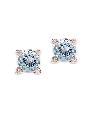 Bloomingdale's Aquamarine & Diamond Stud Earrings In 14k Rose Gold - 100% Exclusive In Blue/rose Gold