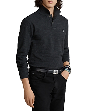 Polo Ralph Lauren Classic Fit Mesh Long-sleeve Polo Shirt In Black Marl Heather