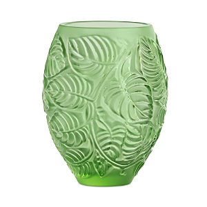 Shop Lalique Feuilles Vase In Green