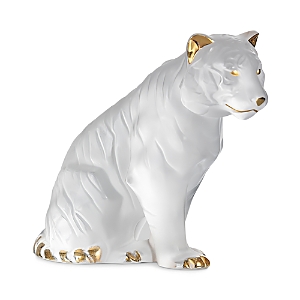Lalique Sitting Tiger Small Sculpture In Clear/gold