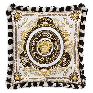 Shop Versace Medusa Gala Silk Cushion, 18 X 18 In White/gold