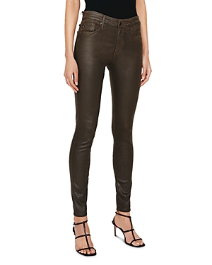 Ag Farrah High Rise Faux Leather Ankle Skinny Jeans In Light Shady Moss