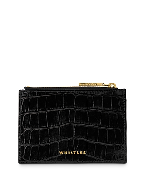 Shop Whistles Croc Embossed Leather Coin Purse In Black