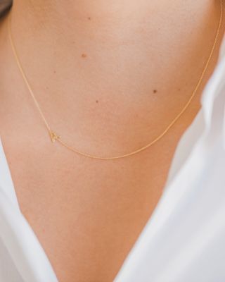 14K Yellow Gold Asymmetrical Initial Pendant Necklace, 18"L