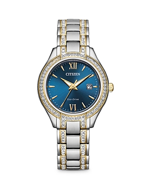 Shop Citizen Women's Crystal-accent Stainless Steel Bracelet Watch, 30mm In Blue/two-tone