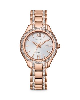 Eco-drive Women's Silhouette Crystal Rose Gold-tone Stainless Steel  Bracelet Watch 30mm In Pink Gold-tone