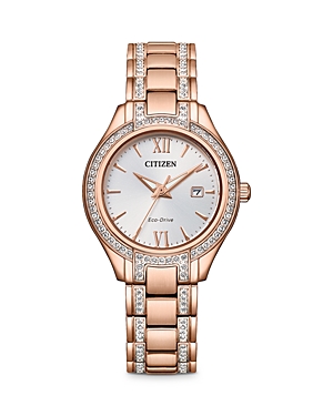 Citizen Women's Crystal-accent Stainless Steel Bracelet Watch, 30mm In White/pink Gold
