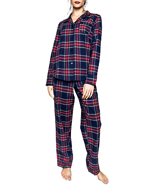Shop Petite Plume Windsor Tartan Flannel Pajama Set In Navy