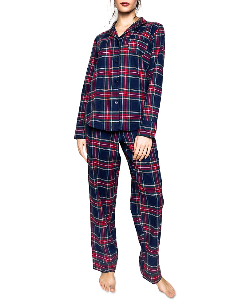 Petite Plume Windsor Tartan Flannel Pajama Set In Navy