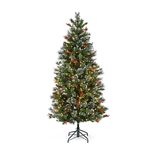 National Tree Company 7.5' Wintry Pine Medium Hinged Tree With Cones, Red Berries, Snowflakes & 650 Clear Lights In Green