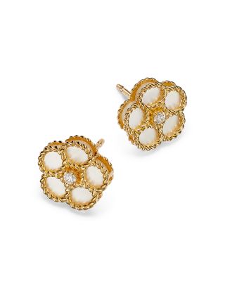 18K Yellow Gold Daisy Mother-of-Pearl & Diamond Stud Earrings - Exclusive