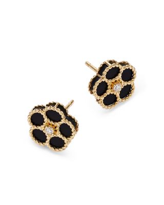 18K Yellow Gold Daisy Diamond & Black Onyx Stud Earrings - Exclusive 