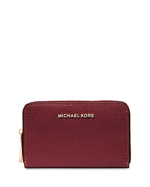 Michael Michael Kors Jet Set Leather Card Case In Dark Berry/gold