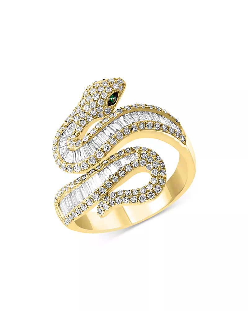 Bloomingdale's Fine Collection Emerald & Diamond Snake Ring in 14K Yellow Gold