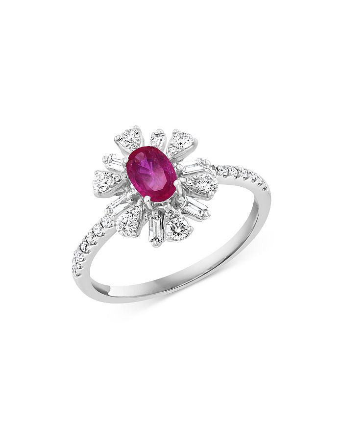 Bloomingdale's - Ruby & Diamond Flower Statement Ring in 14K White Gold - 100% Exclusive