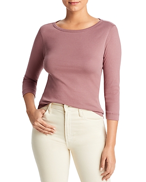 Three Dots Three-quarter-sleeve Cotton Tee In Rose Taupe