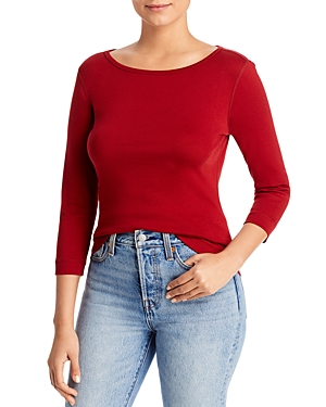 Three Dots Three-quarter-sleeve Cotton Tee In Sun Dried Tomato