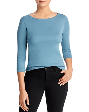 Three Dots Three-quarter-sleeve Cotton Tee In Poseidon