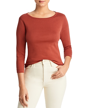 Three Dots Three-quarter-sleeve Cotton Tee In Henna