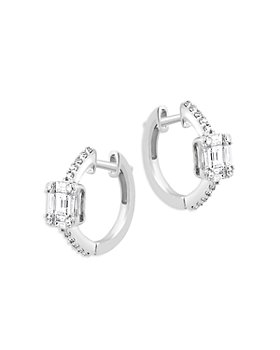 Bloomingdale's - Diamond Baguette & Round Cut Huggie Hoop Earrings in 14K White Gold, 0.45 ct. t.w. - 100% Exclusive