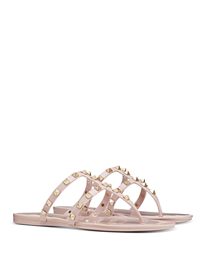 Shop Valentino Women's Summer Rockstud Pvc Thong Sandals In Poudre/gold