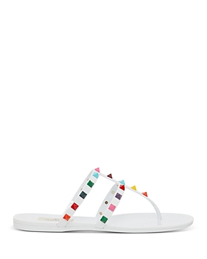 Valentino White Rockstud Rubber Sandals In White/multi