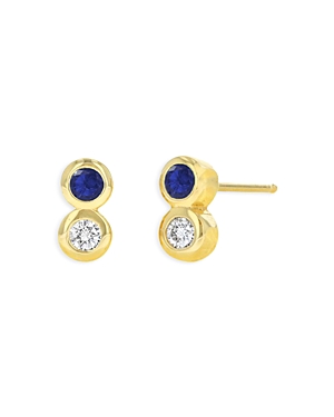 14K Yellow Gold Blue Sapphire & Diamond Stud Earrings