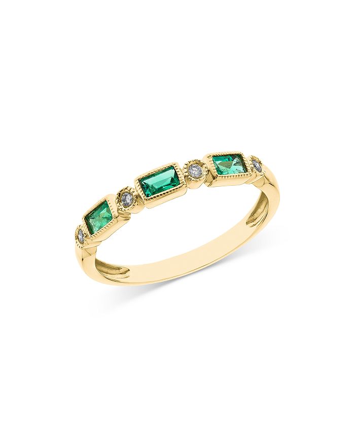 Bloomingdale's Emerald & Diamond Stacking Band in 14K Yellow Gold - 100 ...