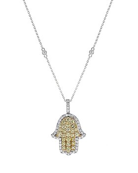 Bloomingdale's - White & Yellow Diamond Hamsa Hand Pendant Necklace in 14K Yellow & White Gold, 1.35 ct. t.w. - 100% Exclusive