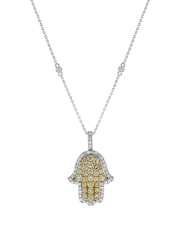 Bloomingdale's - White & Yellow Diamond Hamsa Pendant Necklace in 14K Yellow & White Gold, 1.35 ct. t.w. - 100% Exclusive