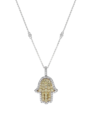 Bloomingdale's White & Yellow Diamond Hamsa Pendant Necklace In 14k Yellow & White Gold, 1.35 Ct. T.w. - 100% Exclu In Yellow/white