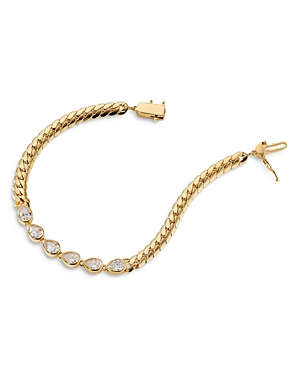 Nadri Zoe Pear Shape Cubic Zirconia & Curb Chain Flex Bracelet In Gold