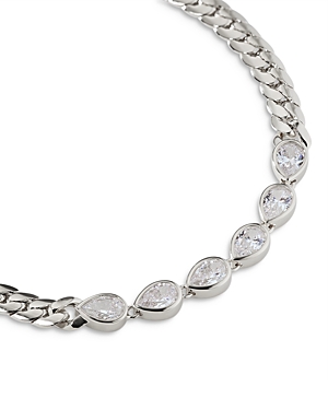 Nadri Zoe Pear Shape Cubic Zirconia & Curb Chain Flex Bracelet In Silver