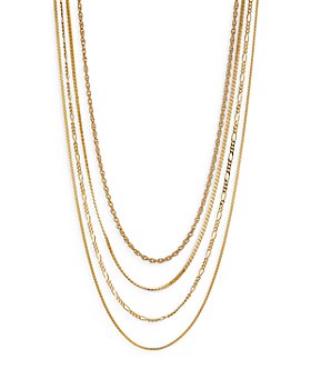 Layers of gold chain with gold hammered metal stations and black diamond gray facet cut glass beads Multi strand gold plated chain necklace