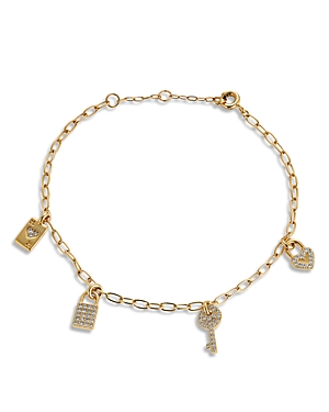 Nadri Aoja By  Cheeky Pave Lock, Key & Card Charm Bracelet In Gold