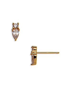Argento Vivo Pave & Pear Shape Cubic Zirconia Stud Earrings in 14K Gold Plated Sterling Silver
