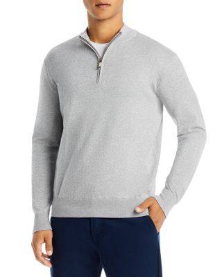 Peter Millar Crown Comfort Interlock Stripe Cotton Blend Quarter Zip Pullover In British Gray