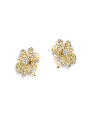 Yellow & White Diamond Flower Stud Earrings in 14K White & Yellow Gold, 4.4 tcw 