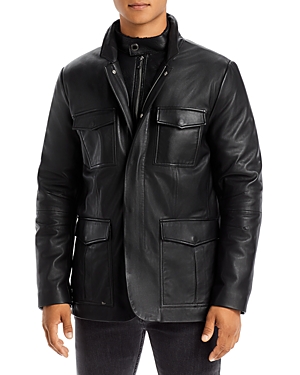 Karl Lagerfeld Paris Leather Classic Fit Blazer Jacket