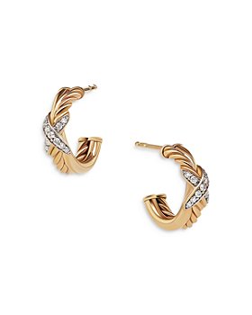 David Yurman - Petite X Mini Hoop Earrings in 18K Yellow Gold with Pavé Diamonds