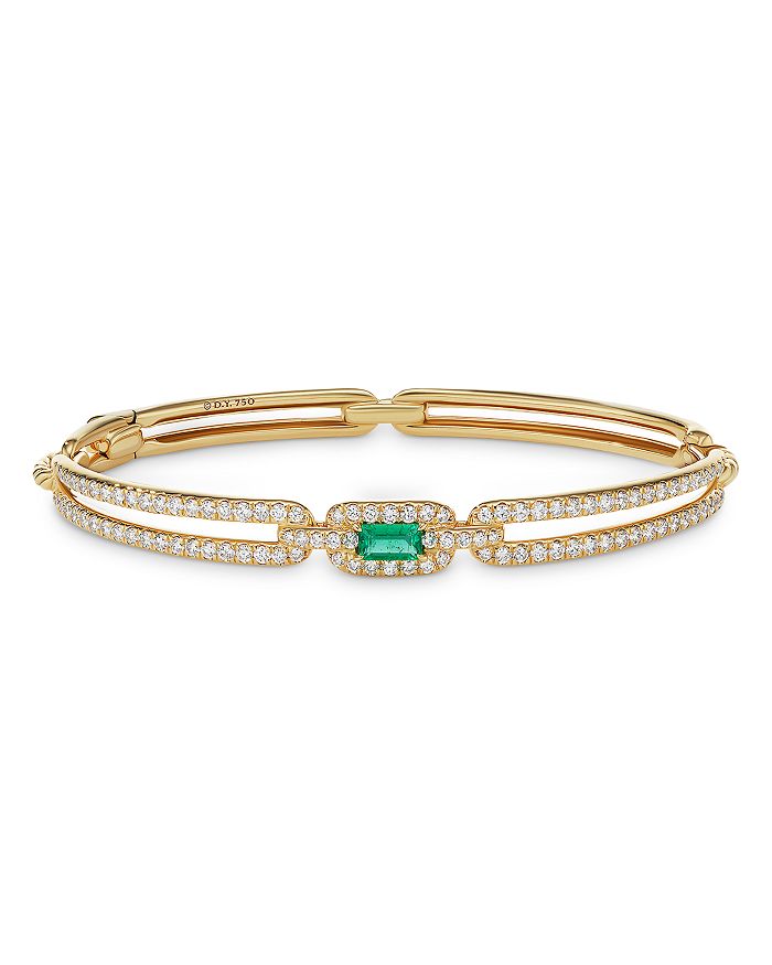 David Yurman - Stax Single Link Bracelet in 18K Yellow Gold with Emerald and Pav&eacute; Diamonds