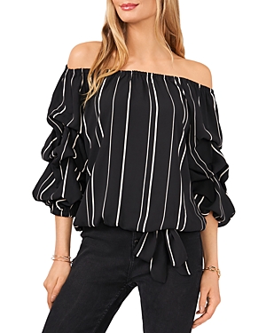 VINCE CAMUTO STRIPED CREPE OFF-THE-SHOULDER BLOUSE,91511194