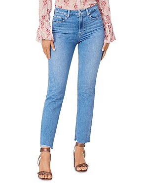 Paige Cindy High Rise Raw Hem Ankle Straight Jeans In Music