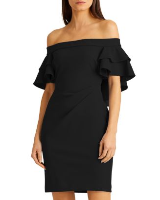 Ralph Lauren Ruffled Off-the-Shoulder Crepe Dress | Bloomingdale's